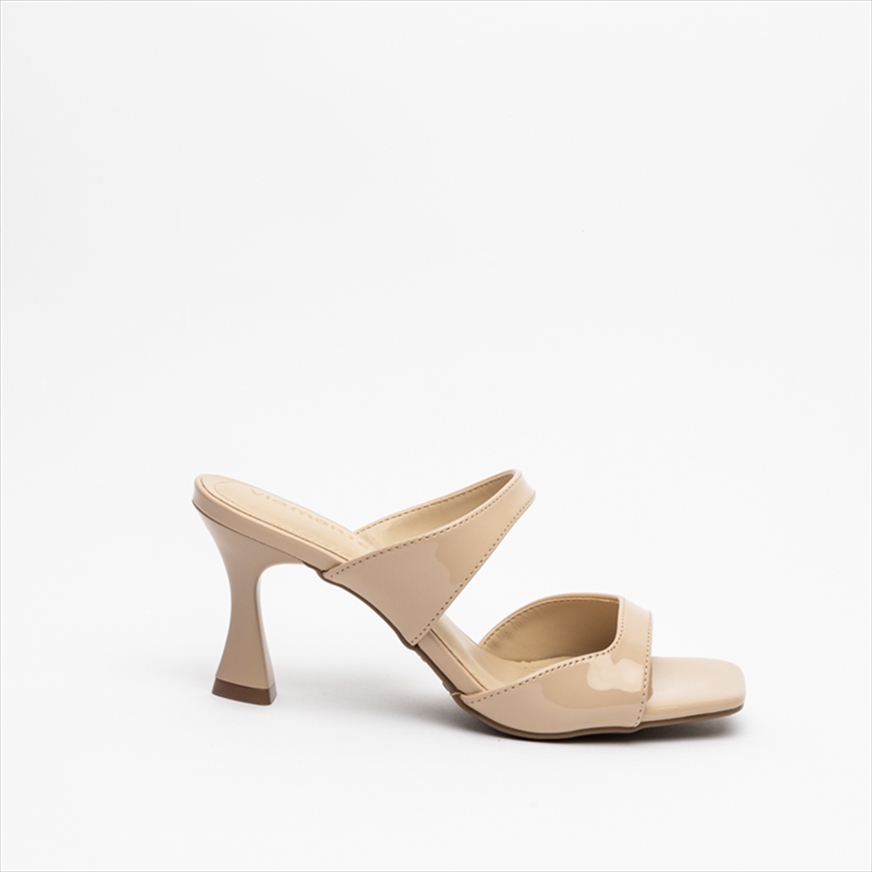 Via Marte Double Strap Glossy Medium Flare Heel Sandals