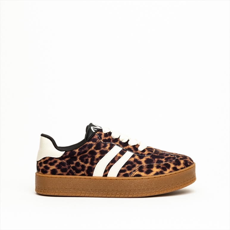 Via Marte Leopard Print Lace Up Flat Sneakers