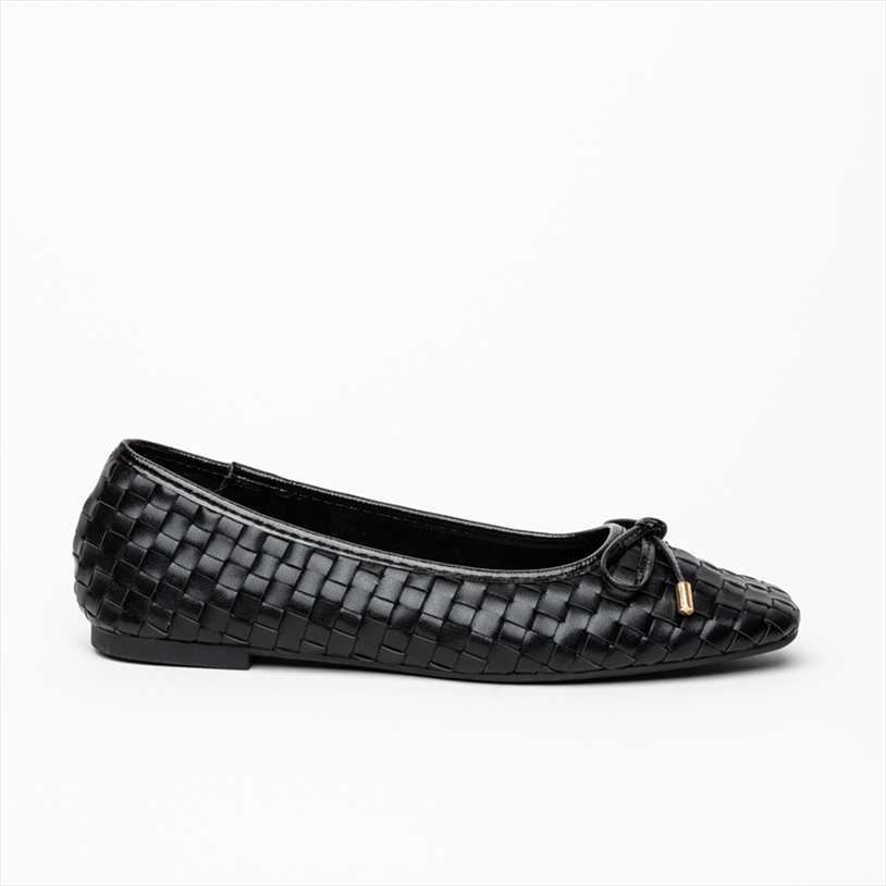 Miss Belgini Square Toe Bow Tie Detail Flat Ballerina Pumps