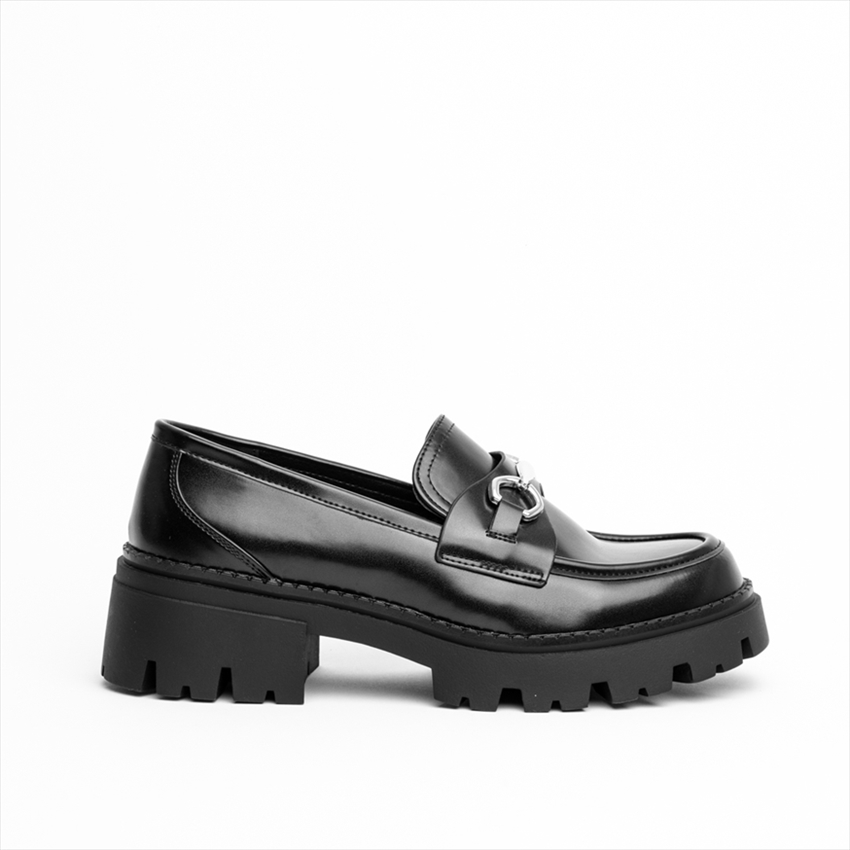 Miss Belgini Glossy Horsebit Detail Loafer Wedge Low Pumps