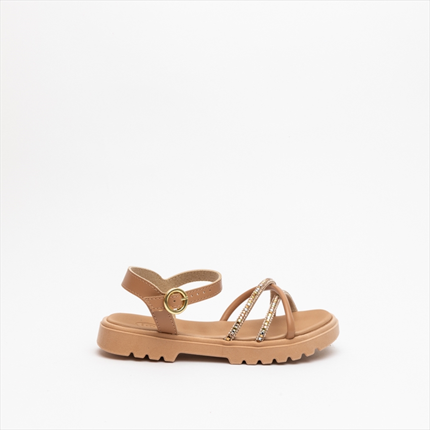 Molekinha Ankle Strap Girls Sandals with Stone Embellisment