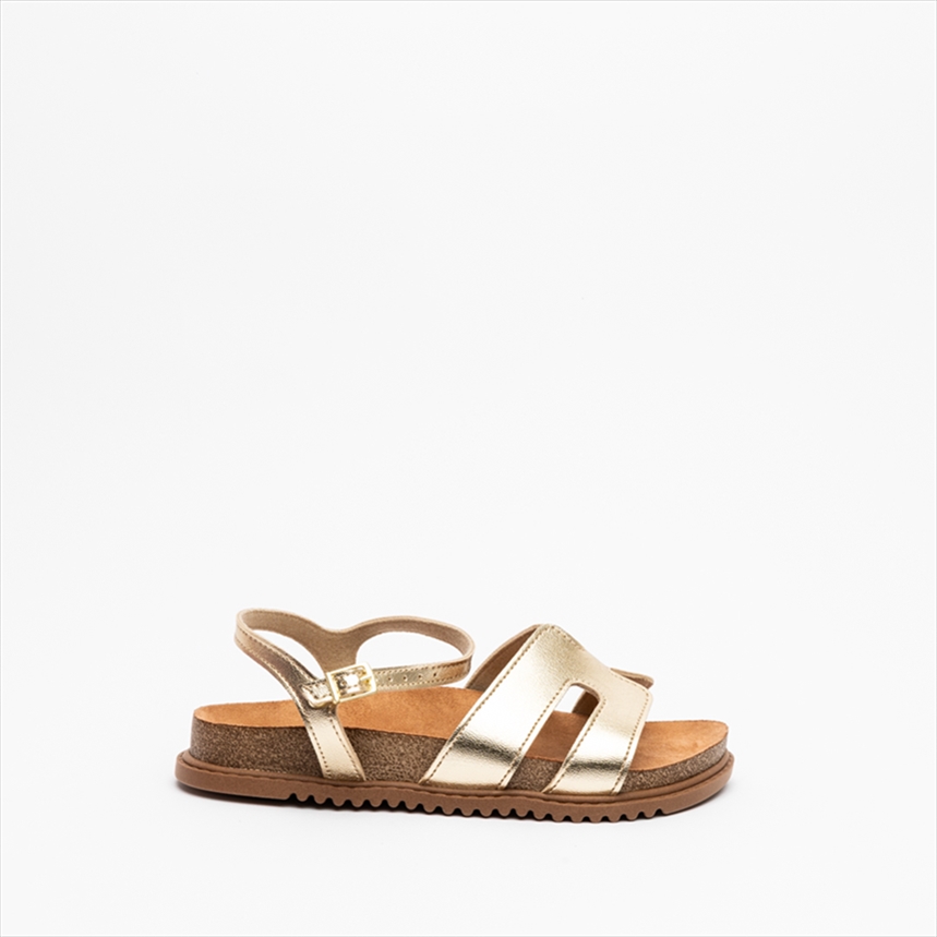 Molekinha Metallic Cut Out Girls Sandals with Cork Effect Sole