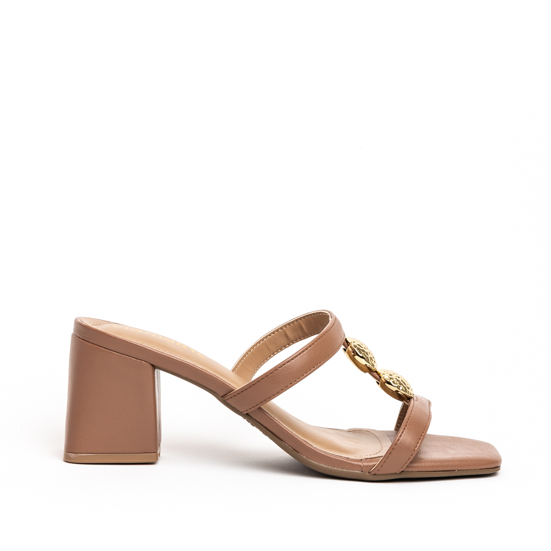 Via Marte Gold Trim Detail Mule Medium Block Heel Sandals