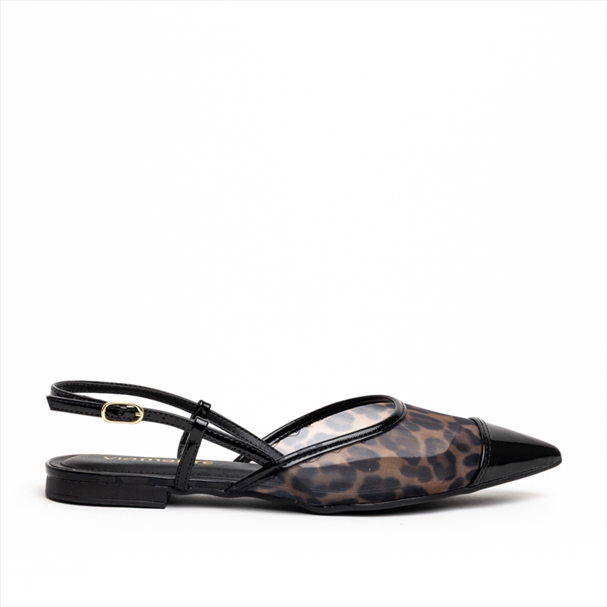 Via Marte Leopard Mesh Pointed Ballerina Flat Pumps