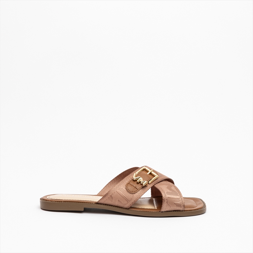 Via Marte Monogram Cross Strap Flat Sandals