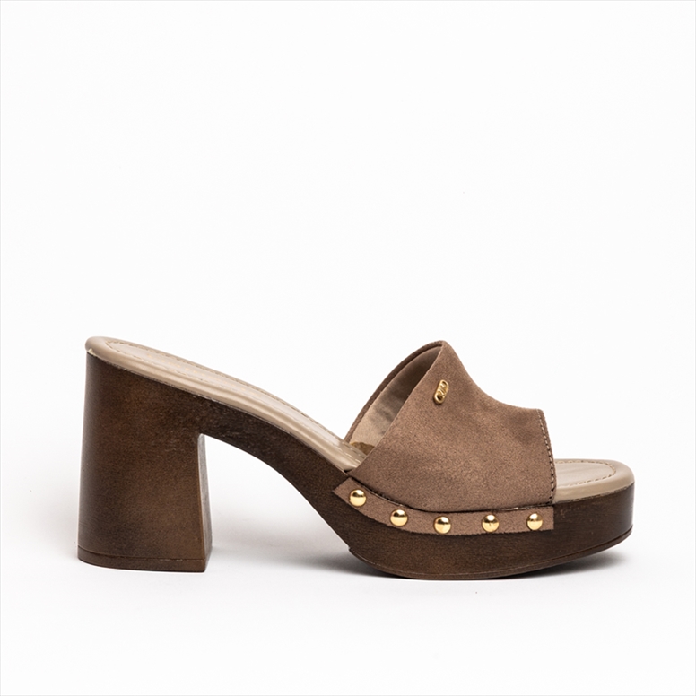 Via Marte High Block Heel Mule Sandals with Studs