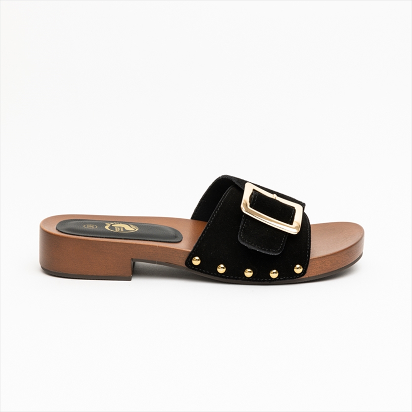 Foot Comfort Wedge Low Sandals with Buckle and Stud Details