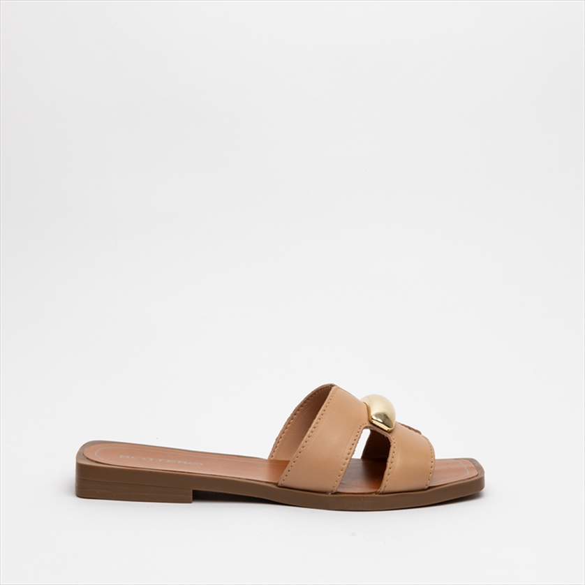 Bottero Premium Cut Out Flat Slider Sandals with Gold Trim Detail