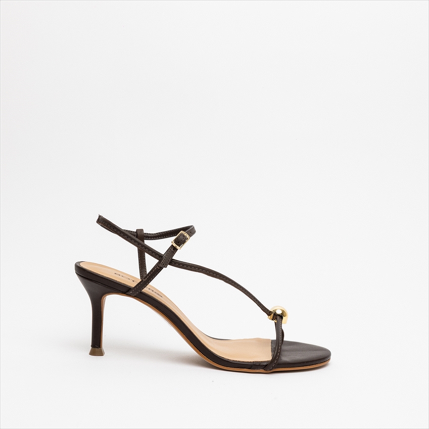 Bottero Premium Medium Stiletto Heel Sandals with Toe Loop and Gold Trim Detail