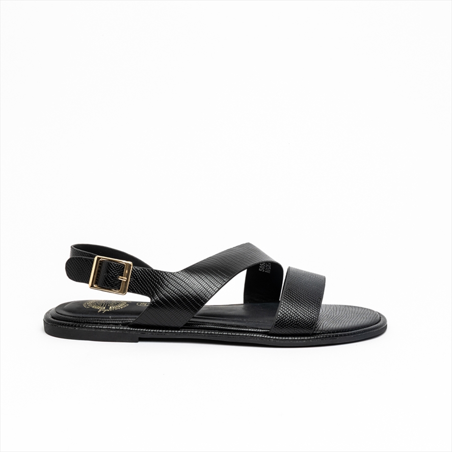 Athenais Croc Effect Ankle Strap Flat Sandals