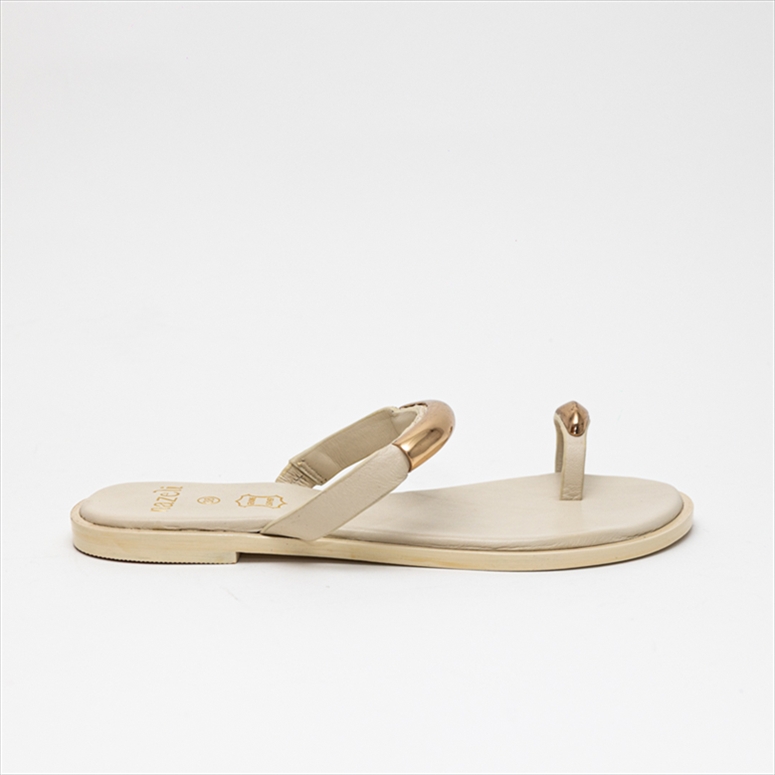 Nazeli Premium Flat Sandal with Toe Loop and Metallic Hardware