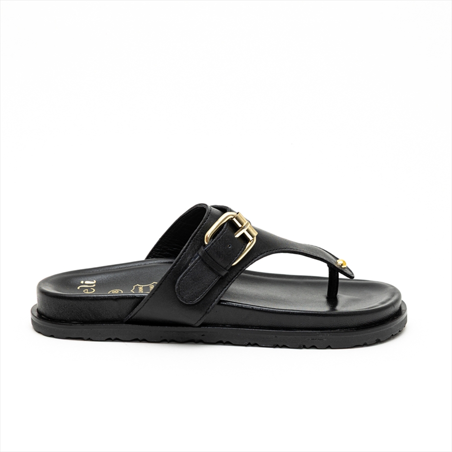 Nazeli Premium Thong Flat Sandals with Gold Buckle Trim Detail