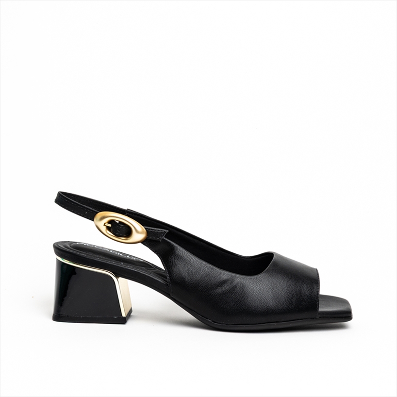 Piccadilly Core Low Block Heel Peep Toe Sandals with Gold Trim Detail