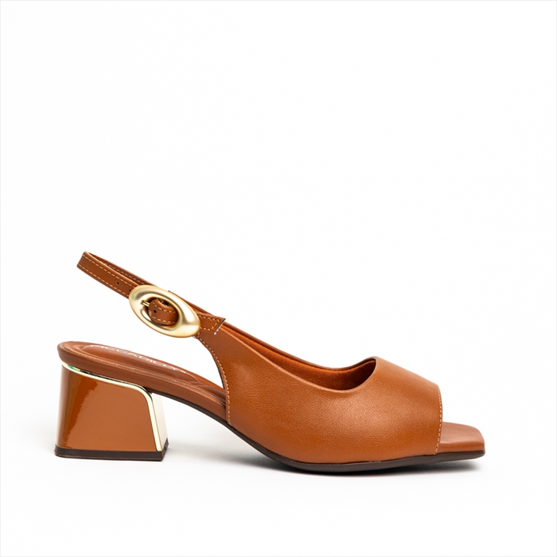 Piccadilly Core Fashion Low Block Heel Peep Toe Sandals with Gold Details