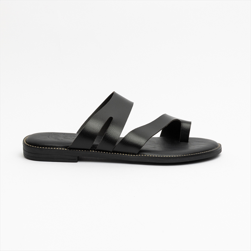 Athenais Side Strap Flat Sandals with Toe Loop and Decorative Sole