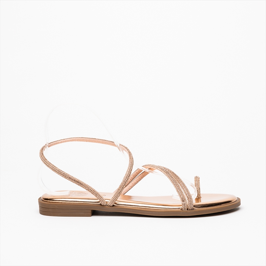 Athenais Asymmetrical Embellished Strappy Flat Slider Sandals