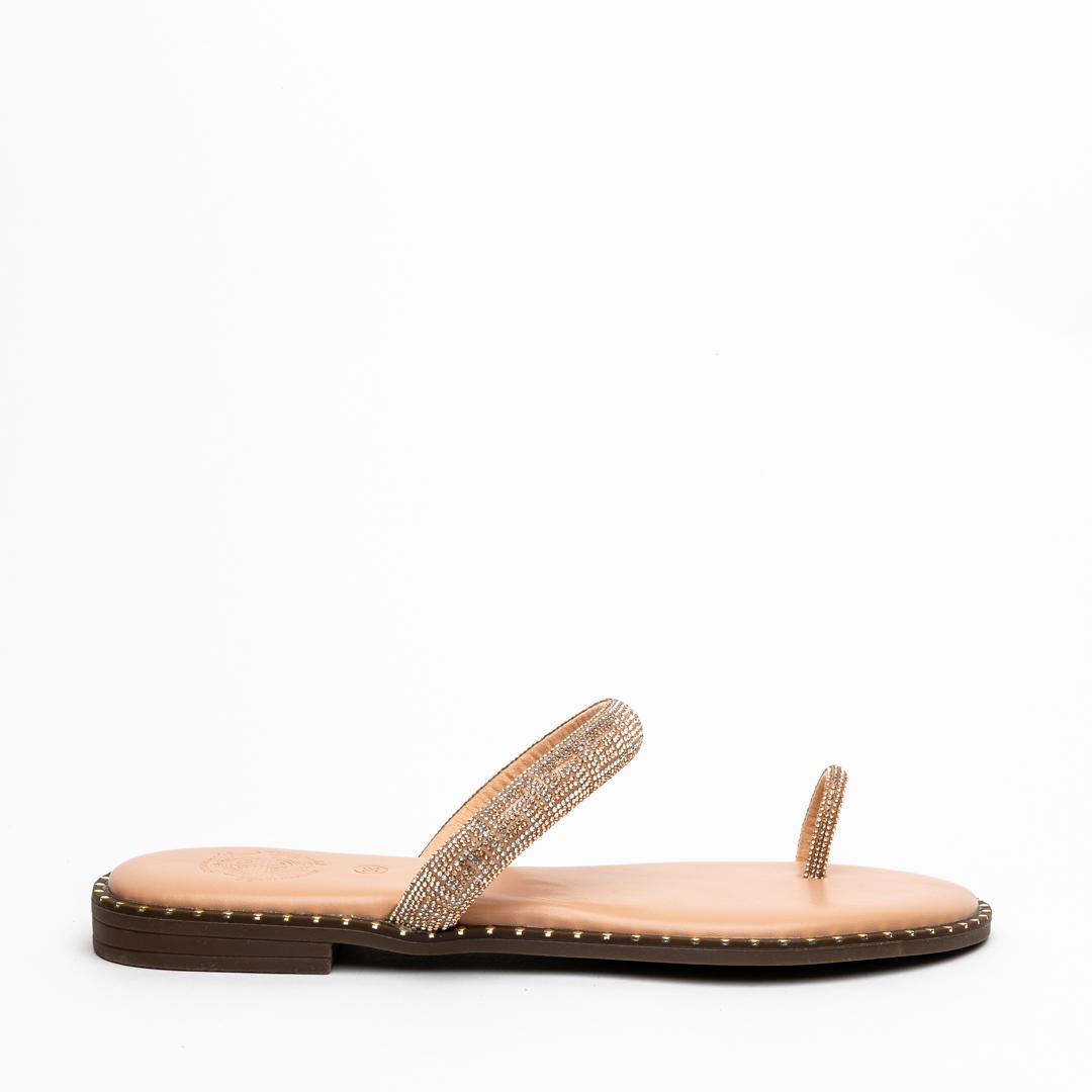 Athenais Greek Meander Rhinestone Embellished Flat Slider Sandals