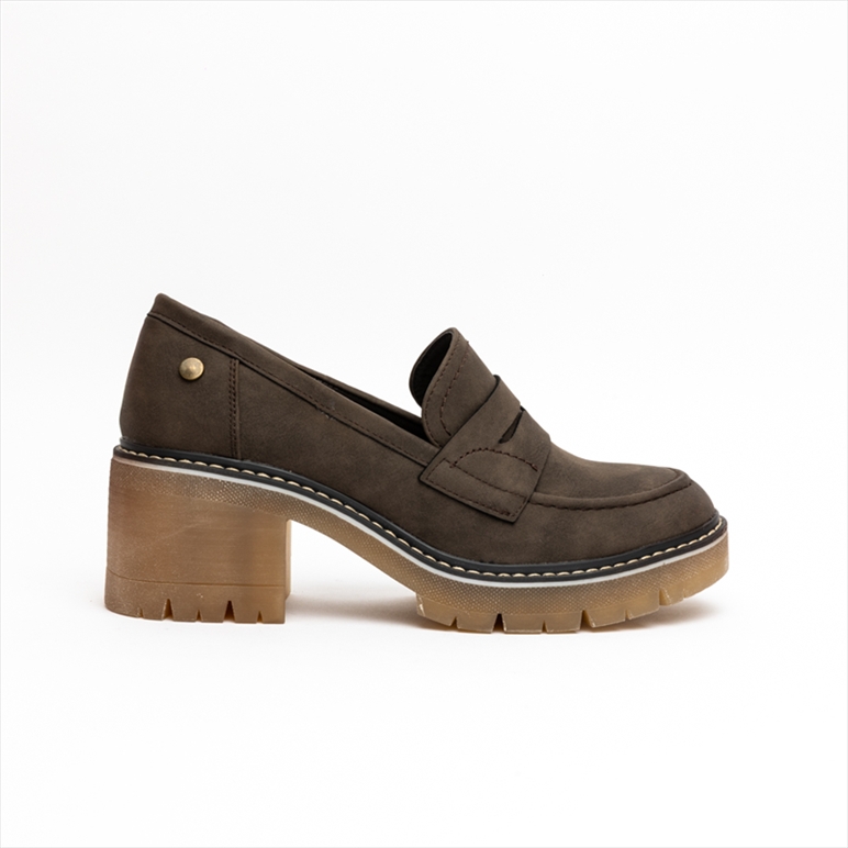 Miss Belgini Medium Block Heel Loafers with Penny Strap