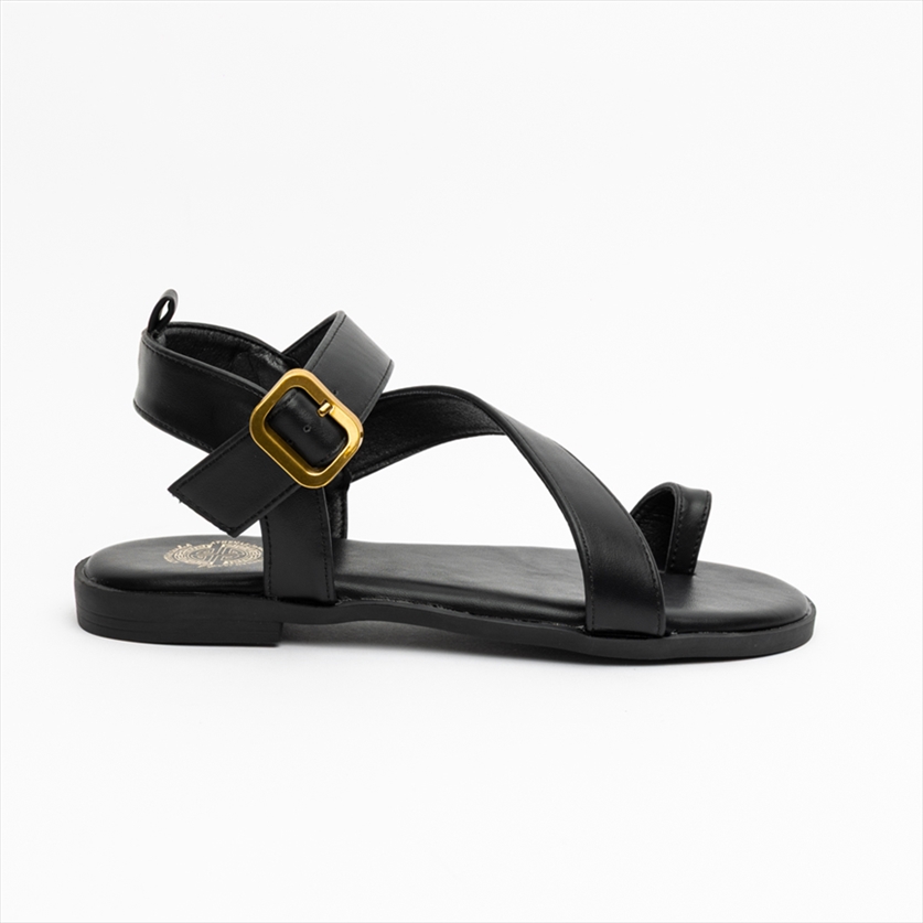Athenais Ankle Strap Minimal Flat Sandals with Toe Loop