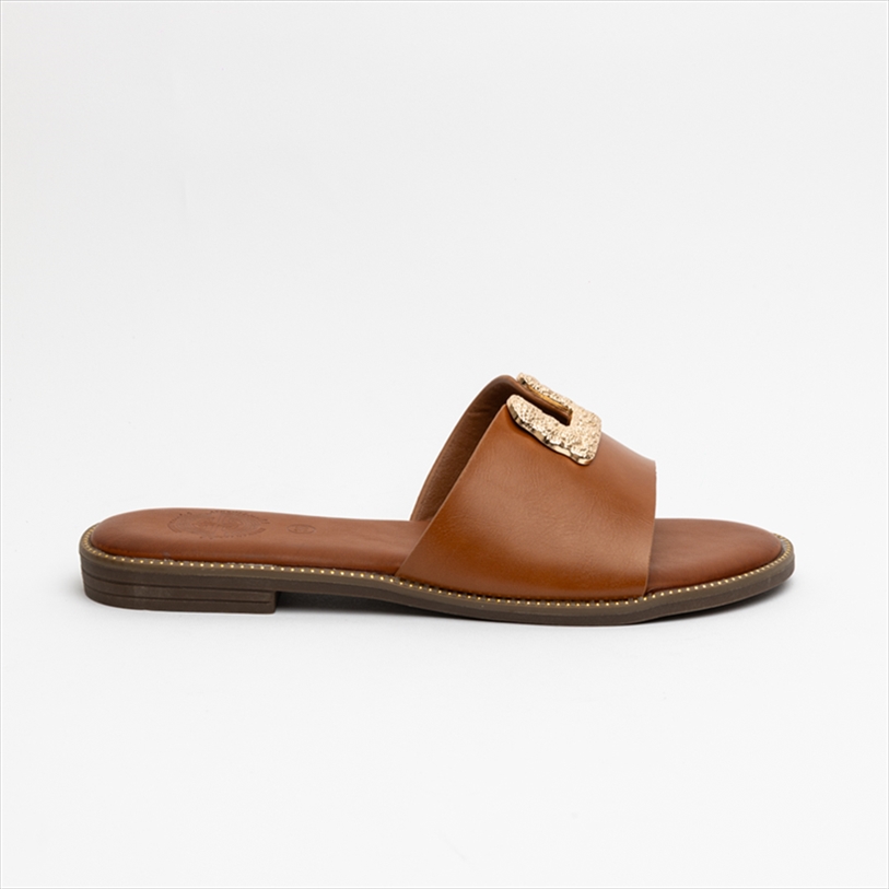Athenais Chic Slider Flat Sandals with Gold Trim Detail