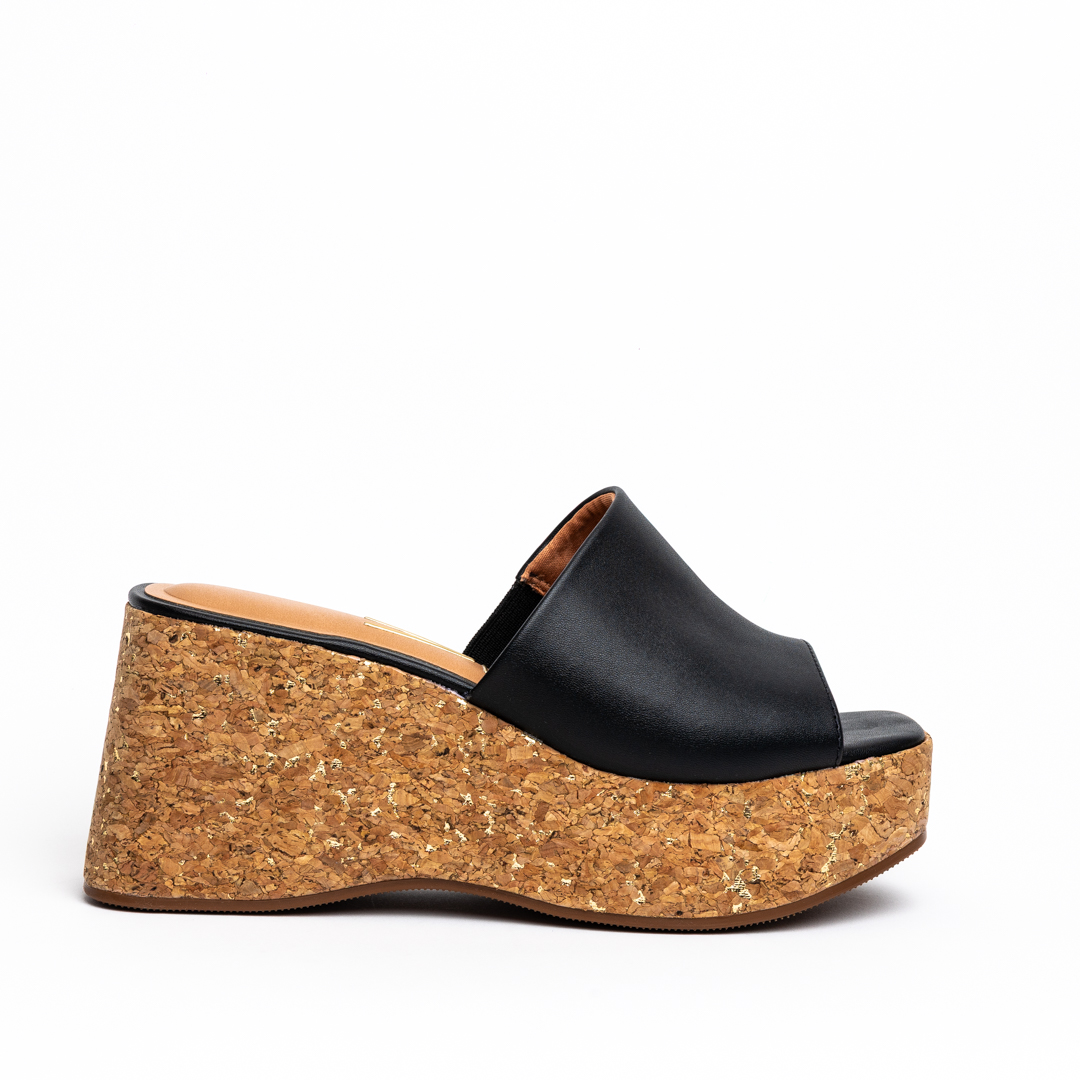 Vizzano Cork Effect Medium Wedge Mule Sandals