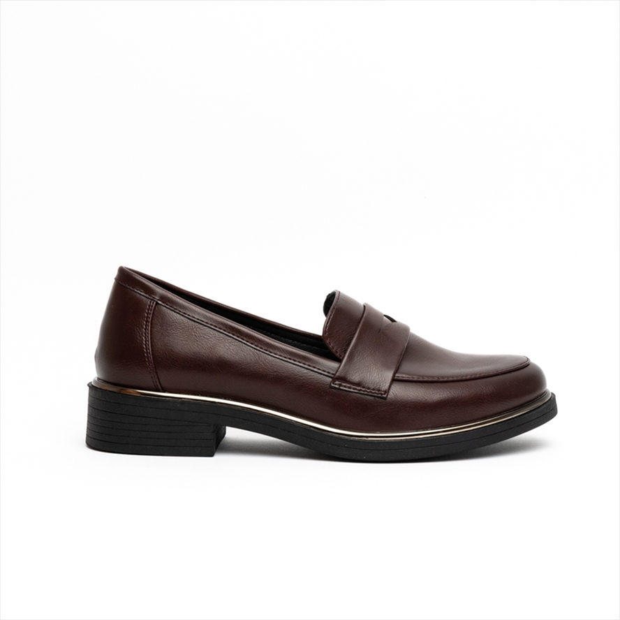 Miss Belgini Penny Strap Flat Loafers with Chic Gold Tone Detail