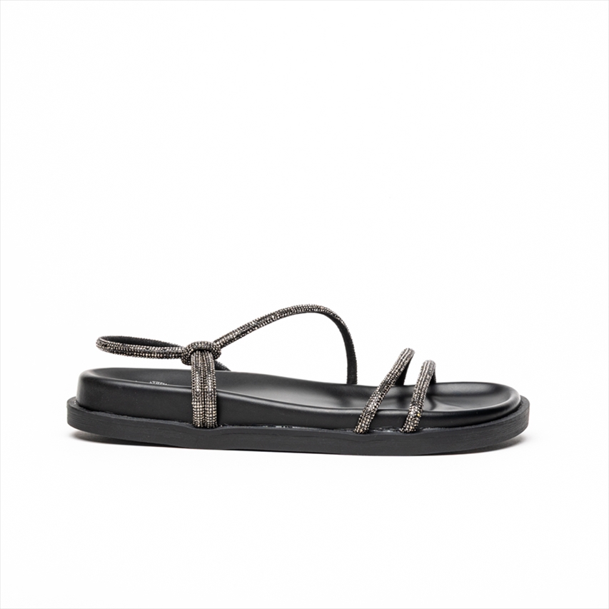 Athenais double vamp strap with cross-over ankle strap rhinestone embellished flat sandals