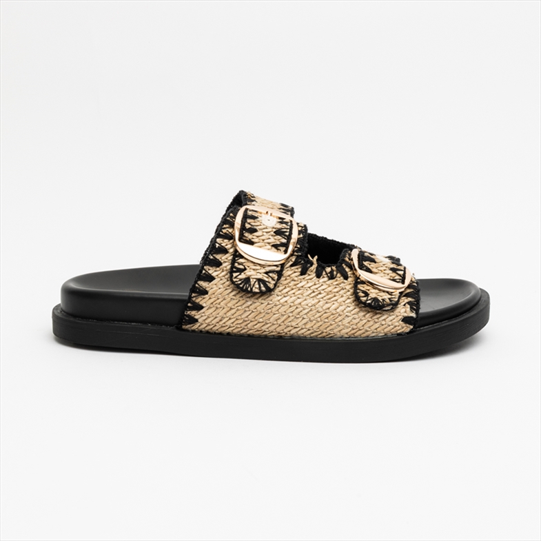 Athenais Raffia Flatform Slider Double Strap Sandals