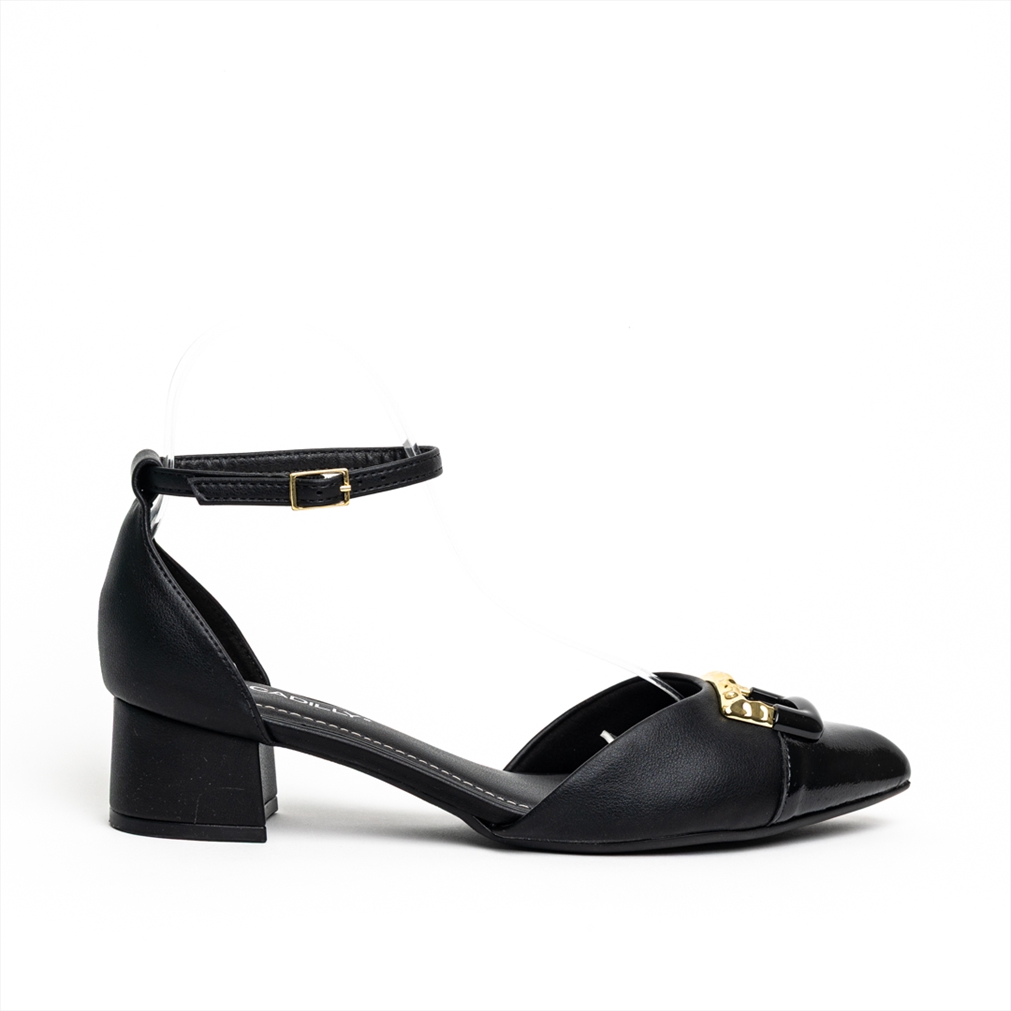 Piccadilly Modern Low Block Heel Pumps with Decorative Detail