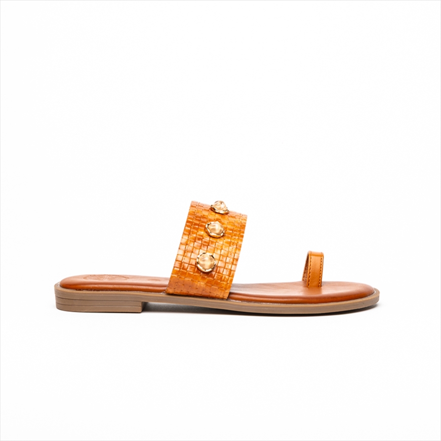 Athenais hardware embellished upper with toe piece flat slider sandals