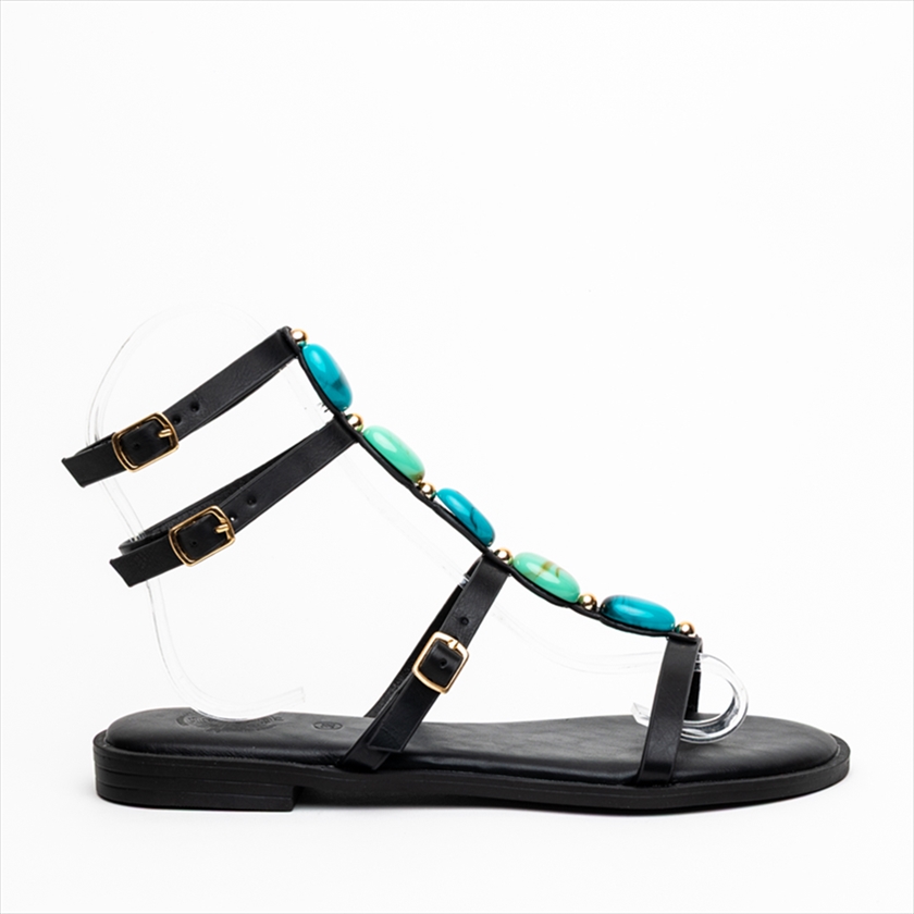 Athenais Multi-Colour Stone Embellished Ultra Tall Strappy Flat Sandals