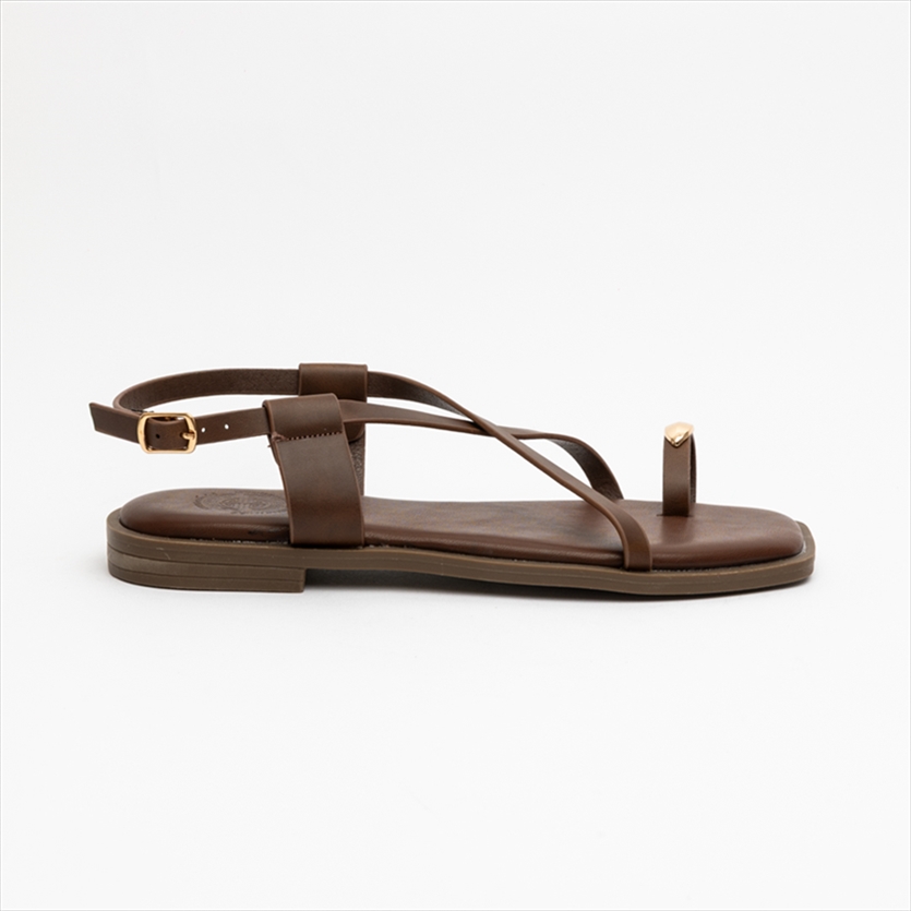 Athenais Elegant Flat Sandals with Gold Trim Detail on Toe Loop