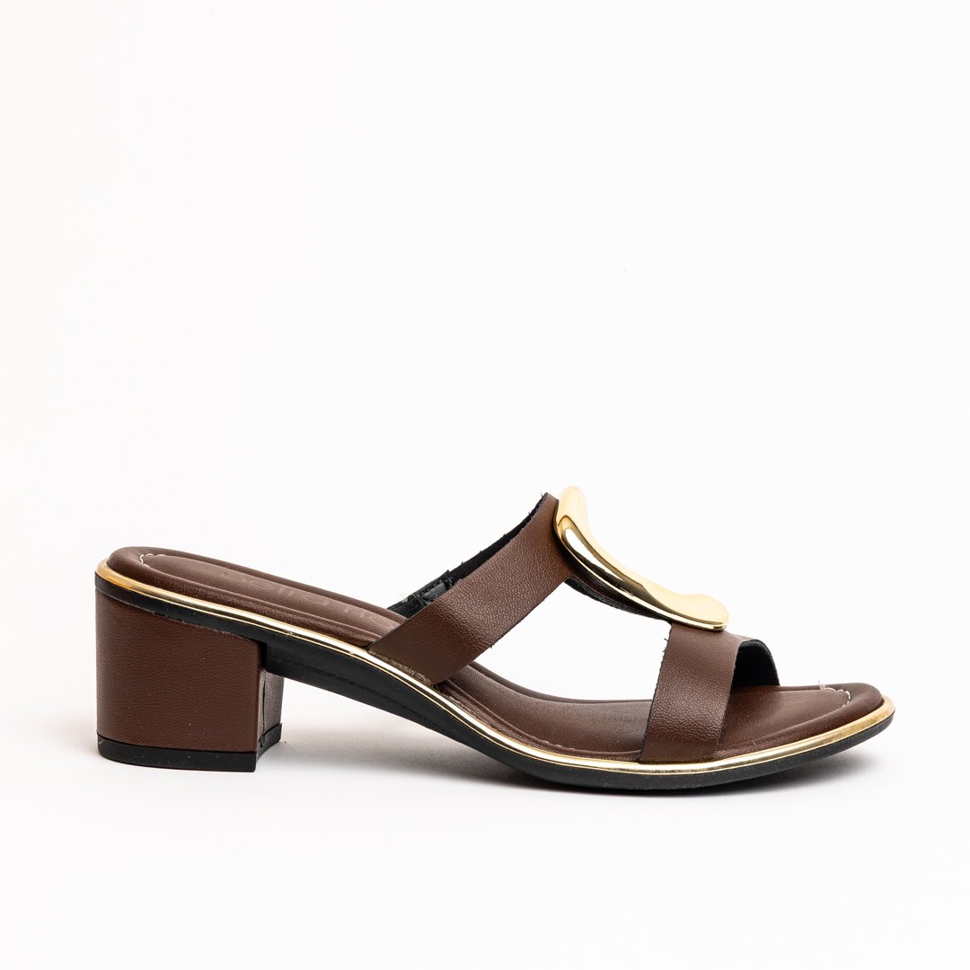 Beira Rio Mule Low Block Heel Sandals with Gold Hardware Detail