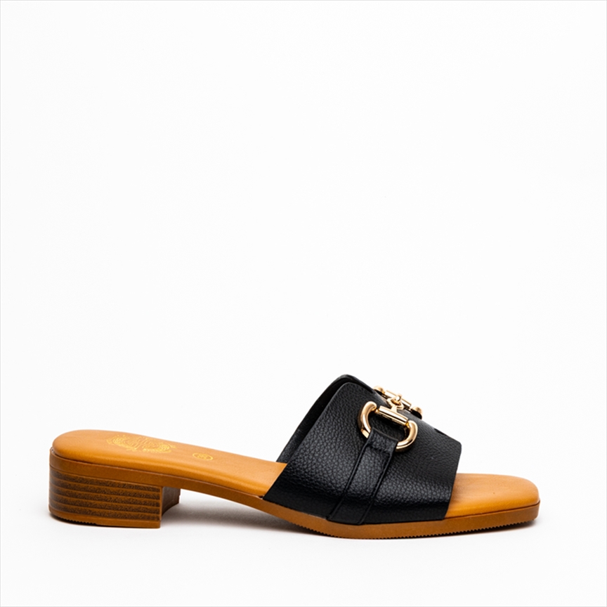 Athenais Interlocking Chain Embellishment Low Heel Slider Sandals