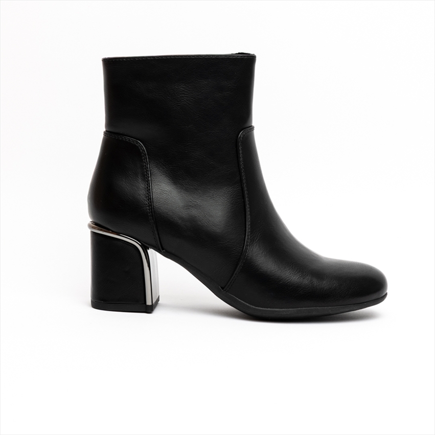 Miss Belgini Medium Block Heel Ankle Boots with Metallic Detail on Heel