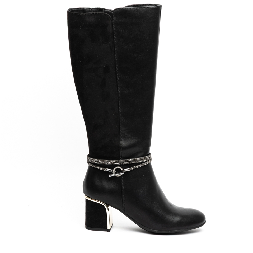 Miss Belgini Riding Medium Block Heel Boots with Jewellery Chain Ankle Strap