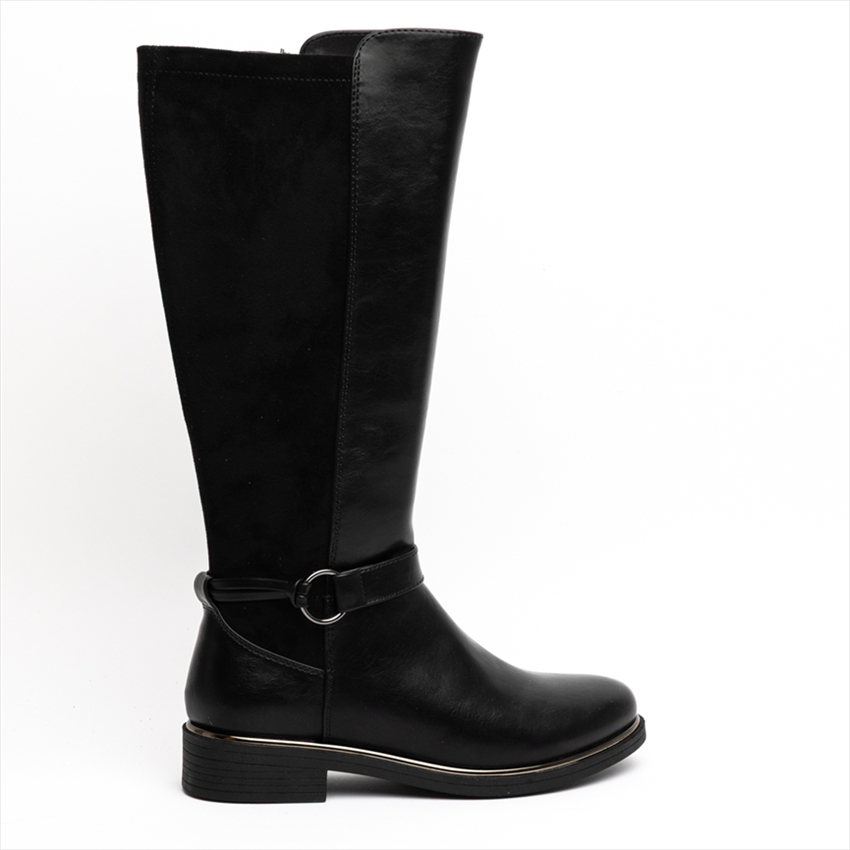 Miss Belgini Mid-Calf Riding Boots with Metallic Ring Ankle Strap