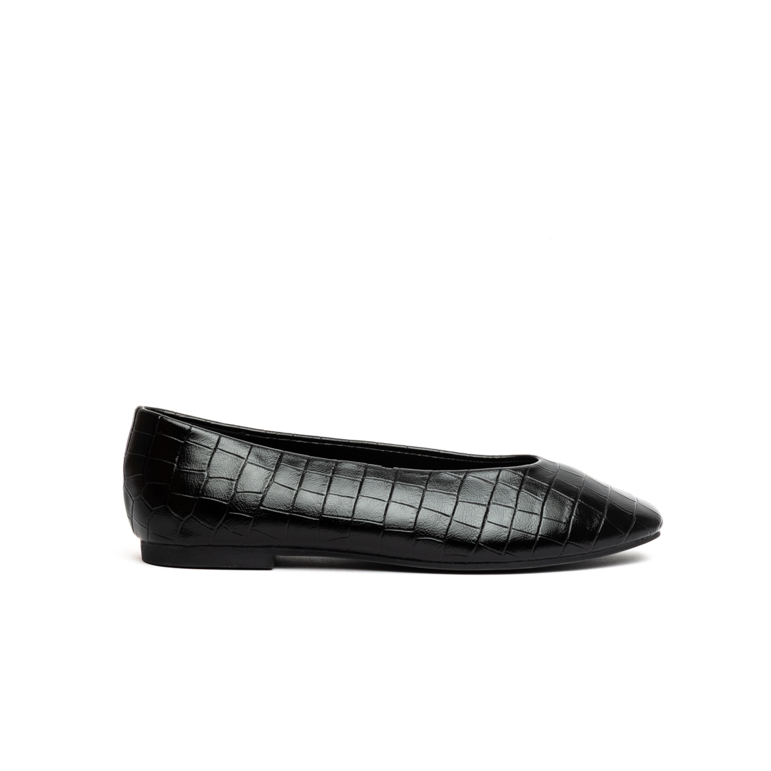 Miss Belgini Croc Effect Ballerina Flat Pumps
