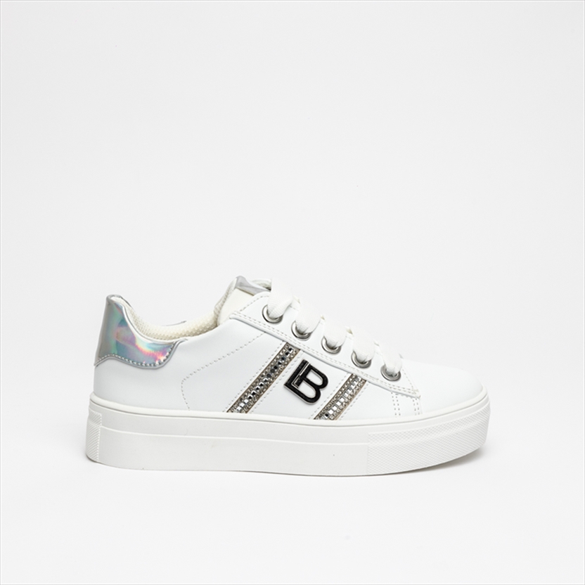 Laura Biagiotti Girls Sneakers with Metallic Details and Rhinestone Straps