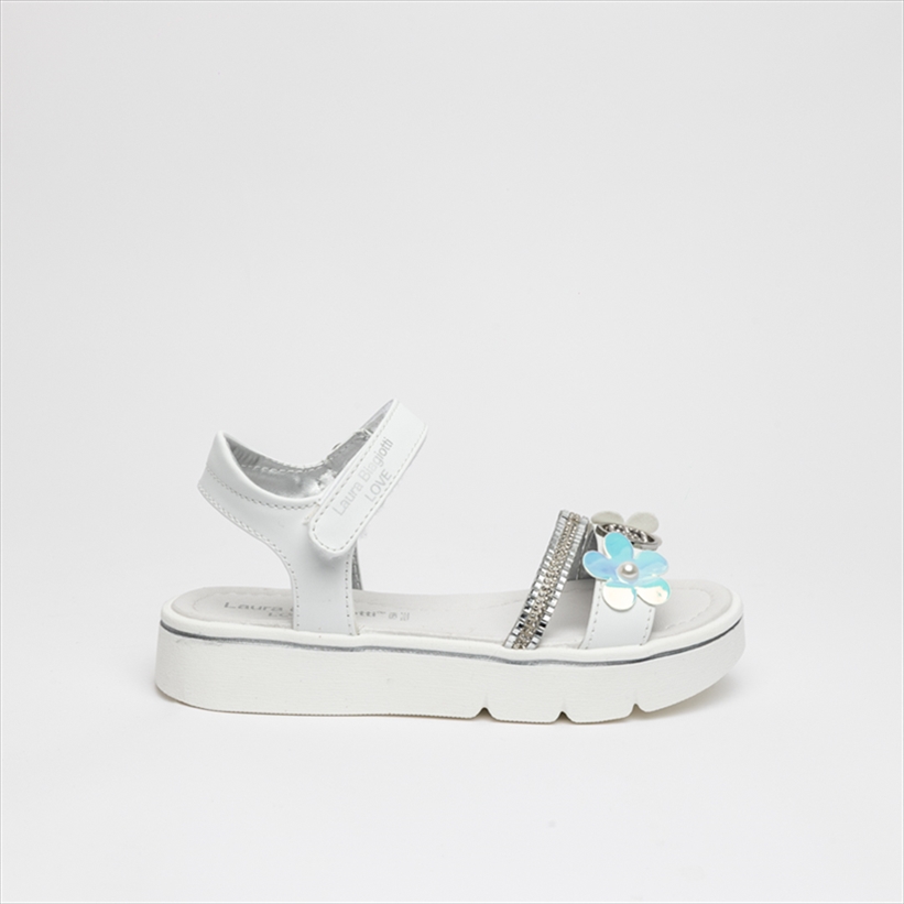 Laura Biagiotti Girls Sandals with Rhinestones and Flowers