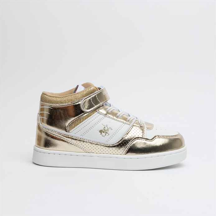 Beverly Hills Polo Club Girls Mid-Top Sneakers with Gold Details and Velcro Strap