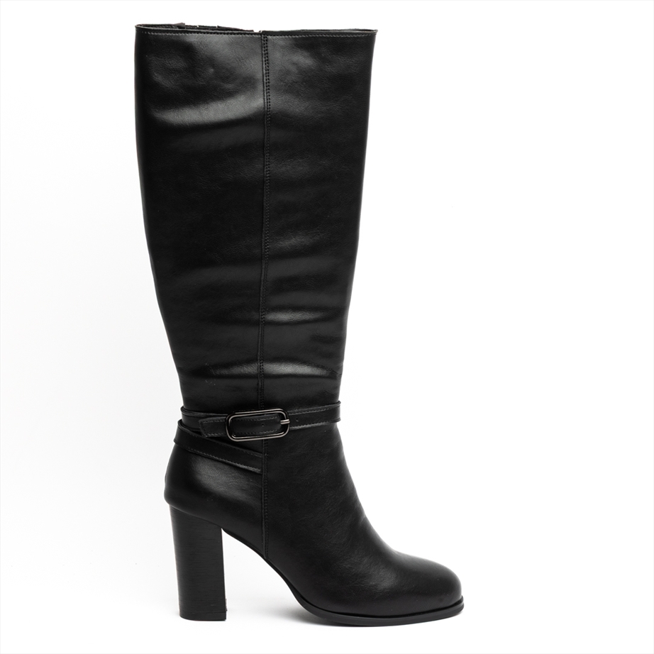 LIFE NYC Premium High Block Heel Boots with Buckle Detail