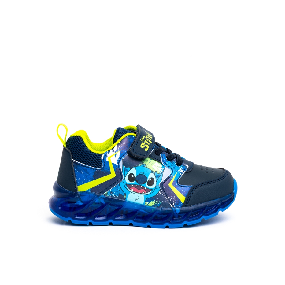 Stitch Boys Sneakers with Neon Yellow Details and Lights on Sole