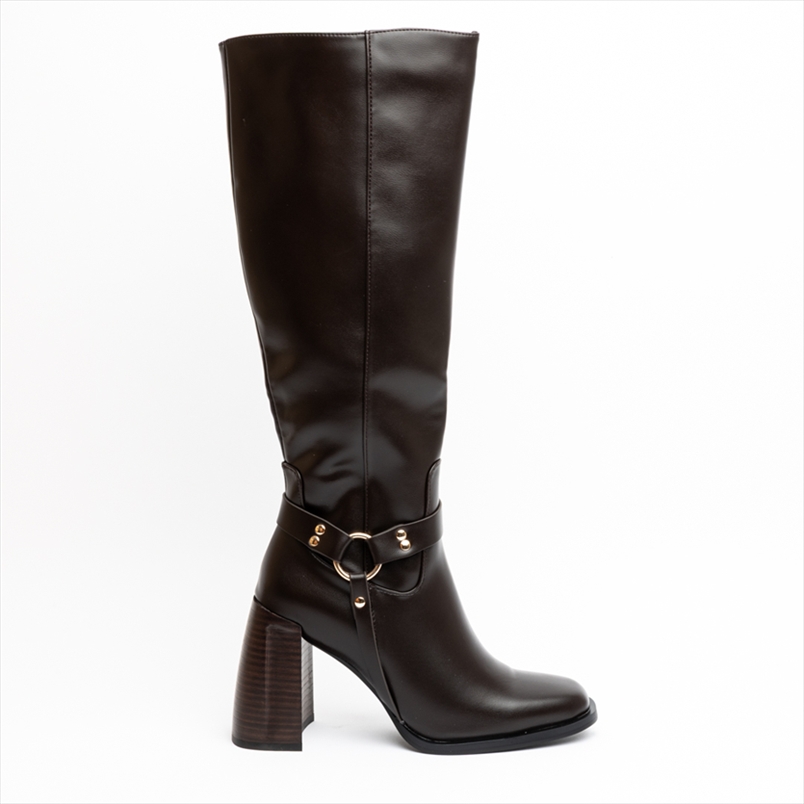 Miss Belgini Western Biker Inspired High Block Heel Knee High Boots