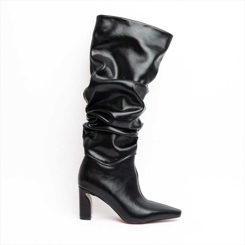 Miss Belgini High Block Heel Knee High Boots with Ruched Detail