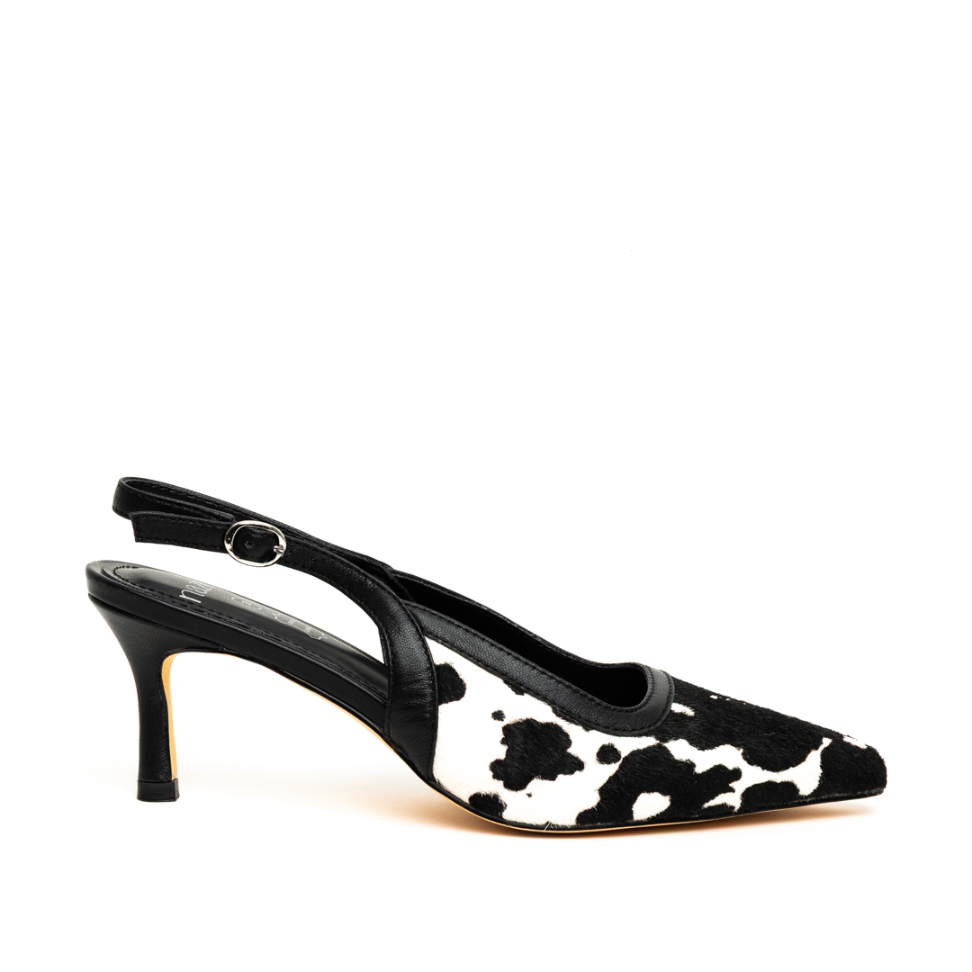 Nazeli Premium Cow Print Low Heel Slingback Pumps