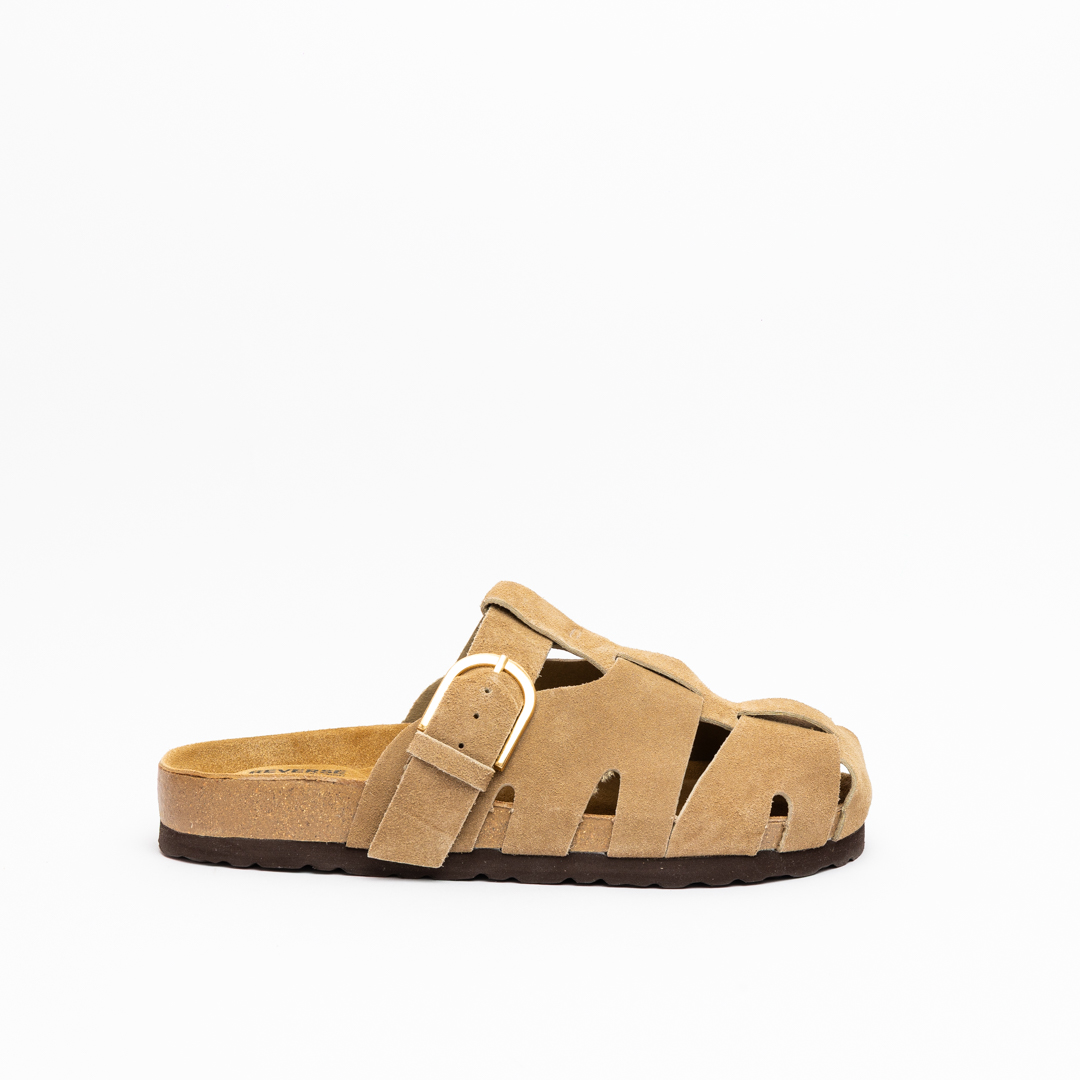 Reverse Breathable Suede Caged Flat Clog Sandals with Comfort Footbed Shock Absorber