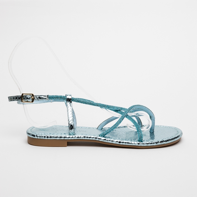 Miss Belgini Strappy Sandals with Snake Effect and Rhinestones Detail