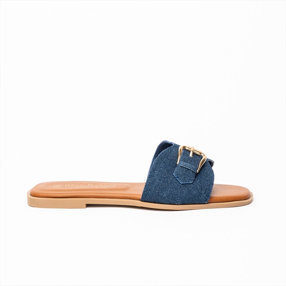 Miss Belgini Textile Flat Slider Sandals with Medium-Sized Buckle