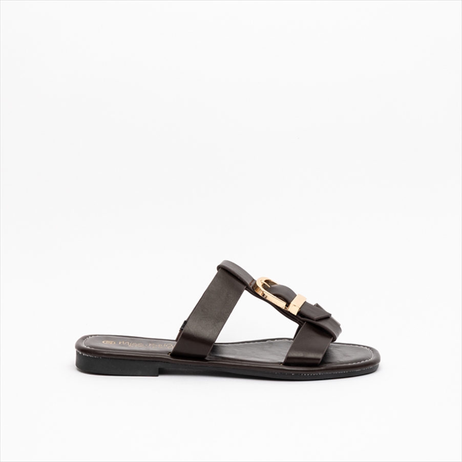 Miss Belgini Womens Statement Flat Sandals with Buckle Trim